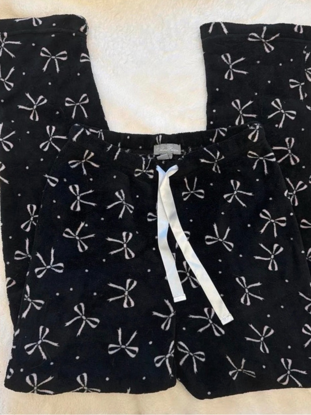 Cozy Black Bow-Print Plush Pajama Pants